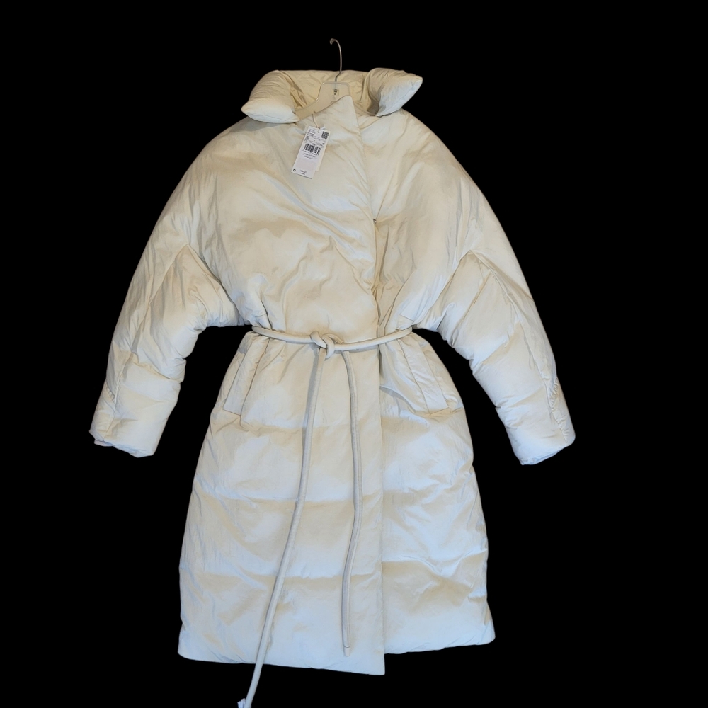 Nwt! Mango Padded Coat Belted With Pouch Ecru Sz M - Picture 2 of 13